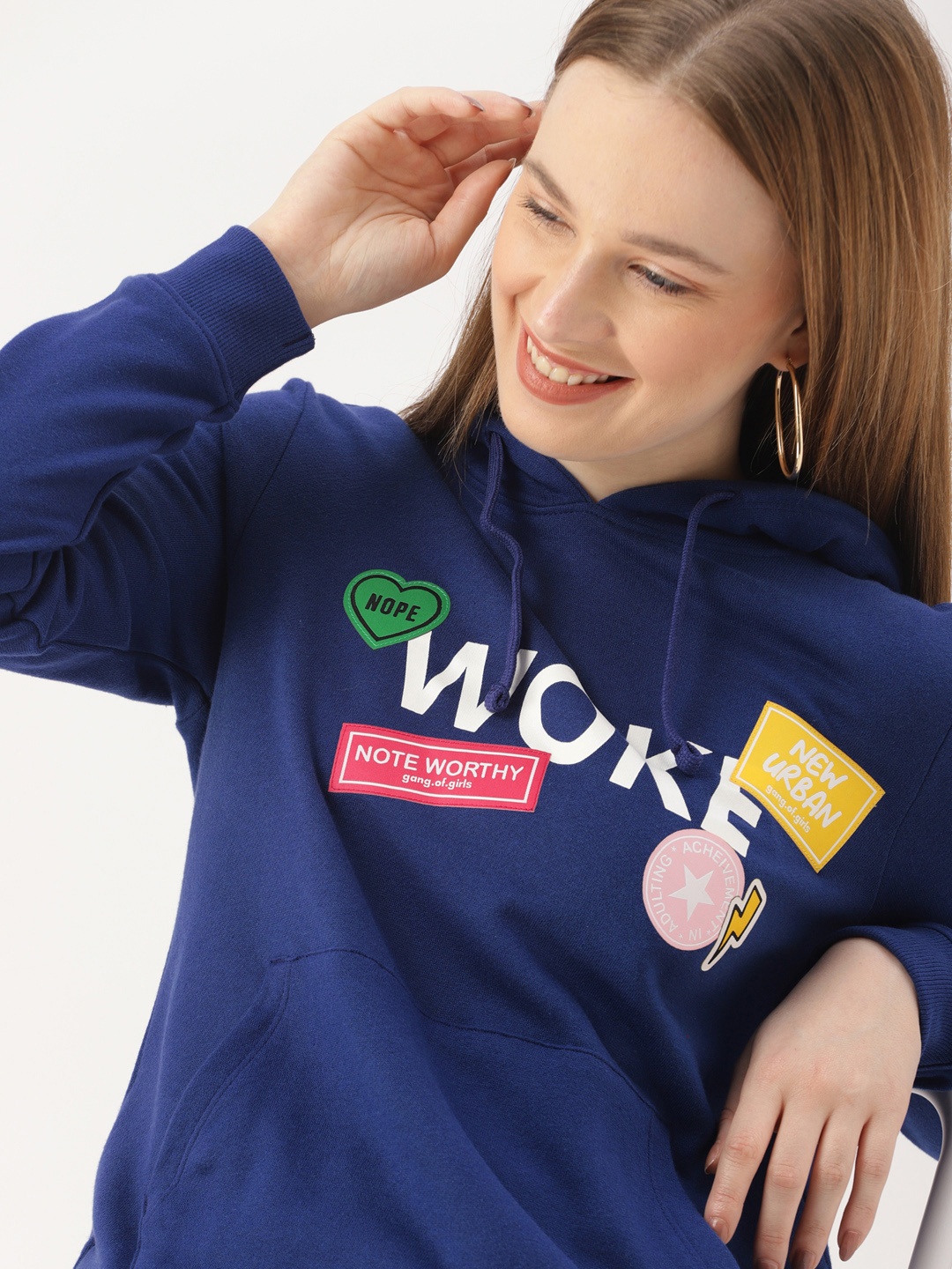 

DressBerry Women Blue Printed Hooded Sweatshirt