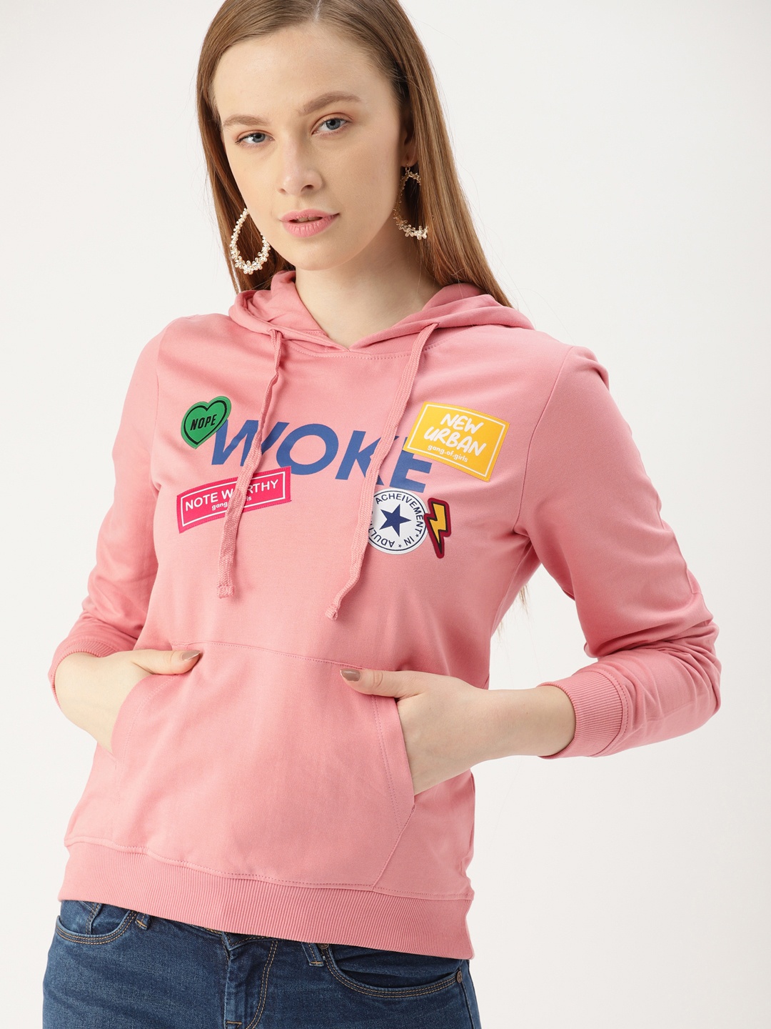 

DressBerry Women Pink Printed Hooded Sweatshirt