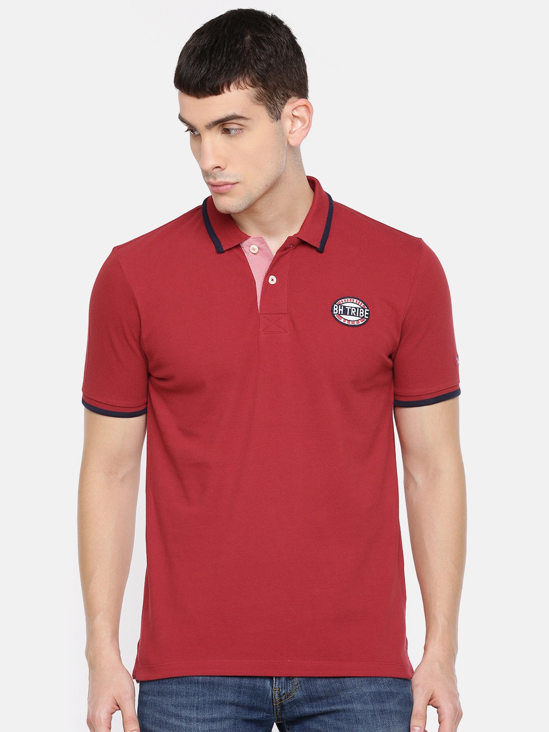 

Being Human Clothing Men Red Solid Polo Collar Pure Cotton T-shirt