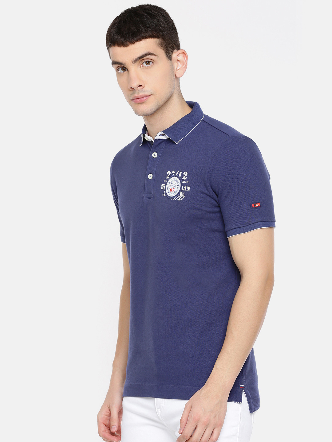 

Being Human Clothing Men Blue Solid Polo Collar Pure Cotton T-shirt