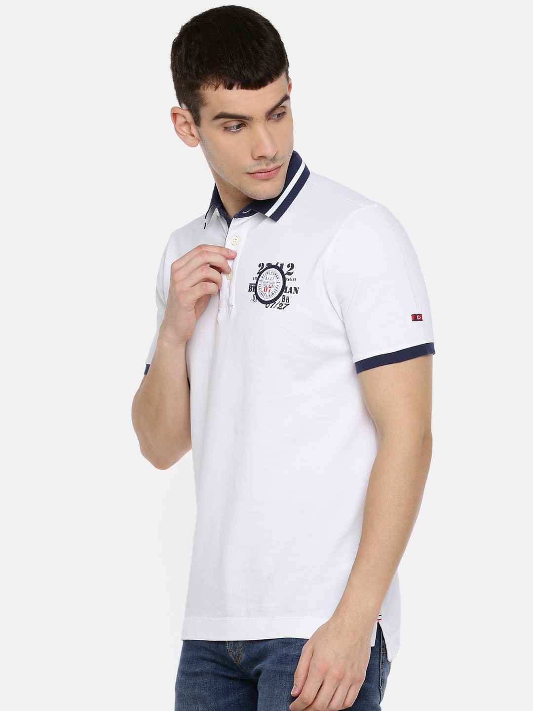 

Being Human Clothing Men White Solid Polo Collar Pure Cotton T-shirt