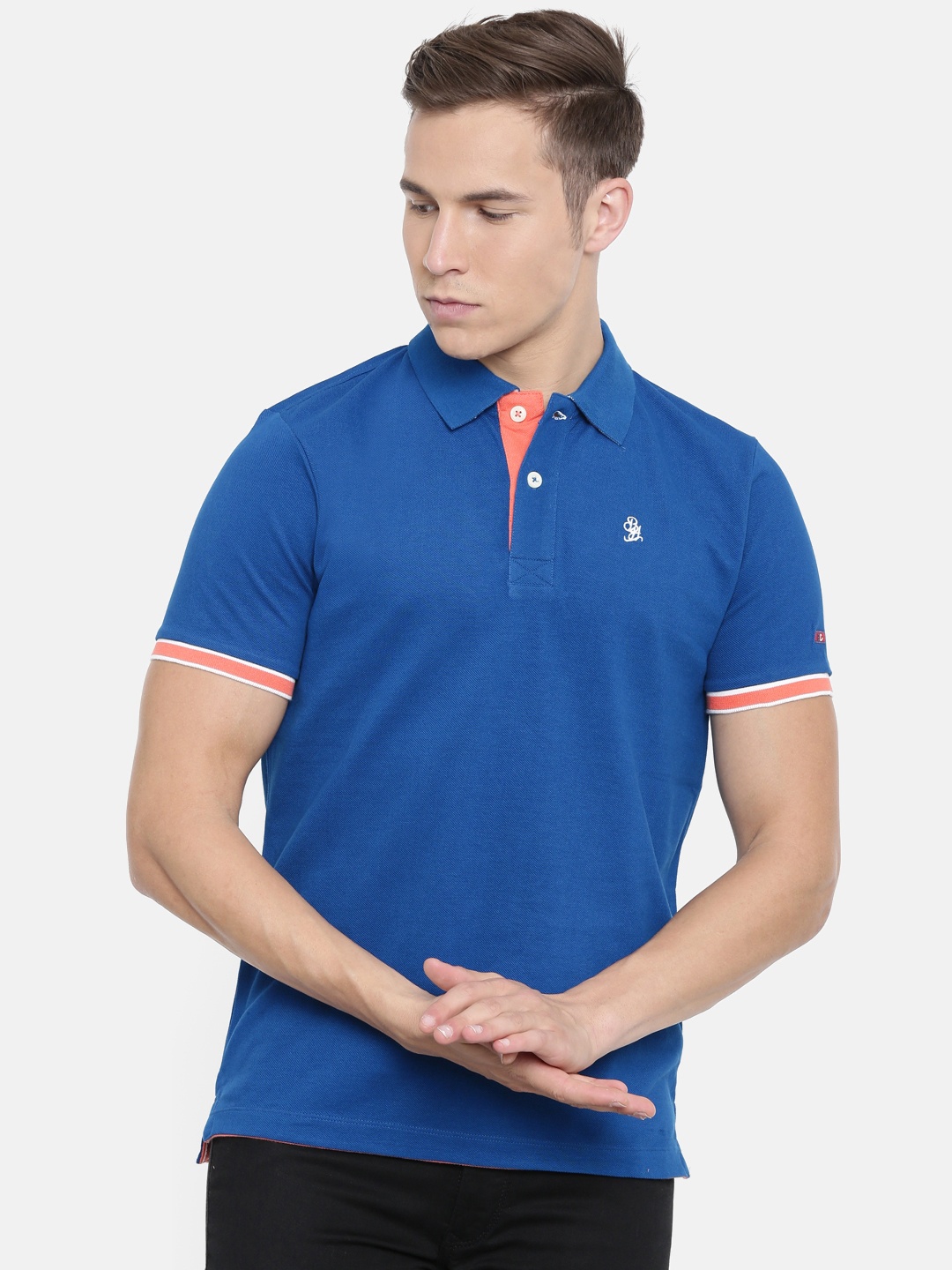 

Being Human Men Blue Solid Polo Collar Pure Cotton T-shirt