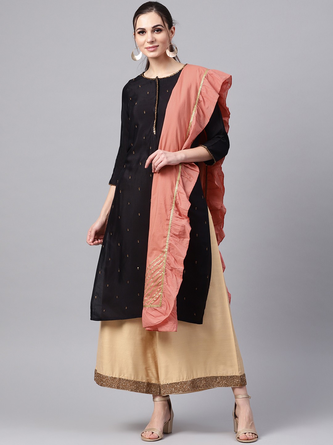 

Idalia Coral Pink Gotta Patti Work Pure Cotton Dupatta