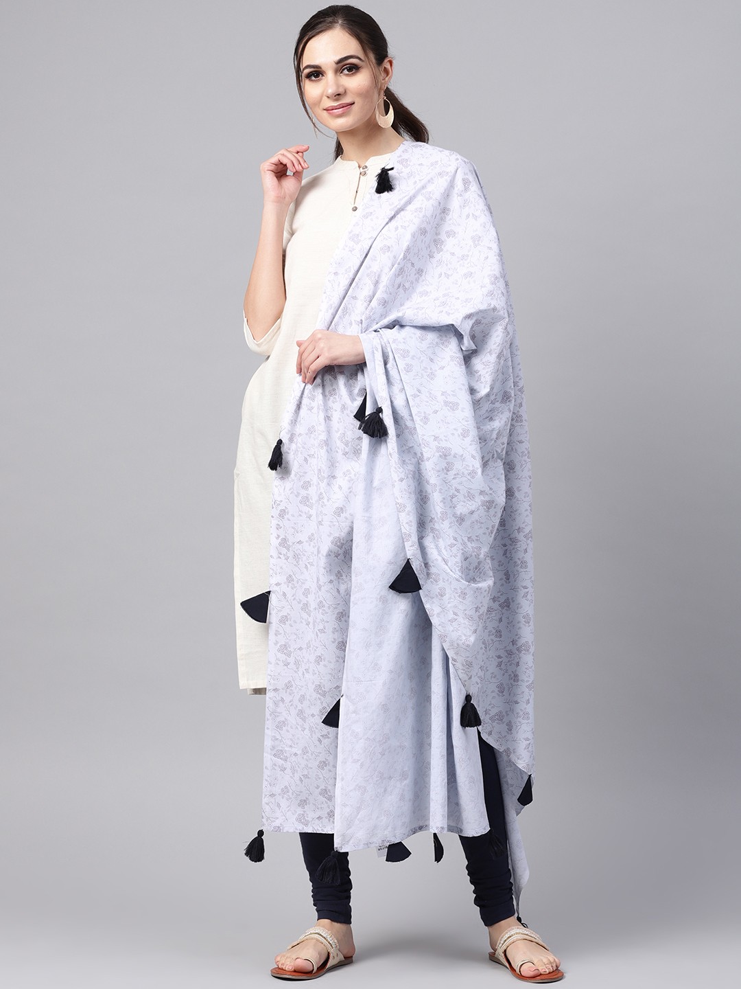

Idalia Blue & Grey Printed Pure Cotton Dupatta