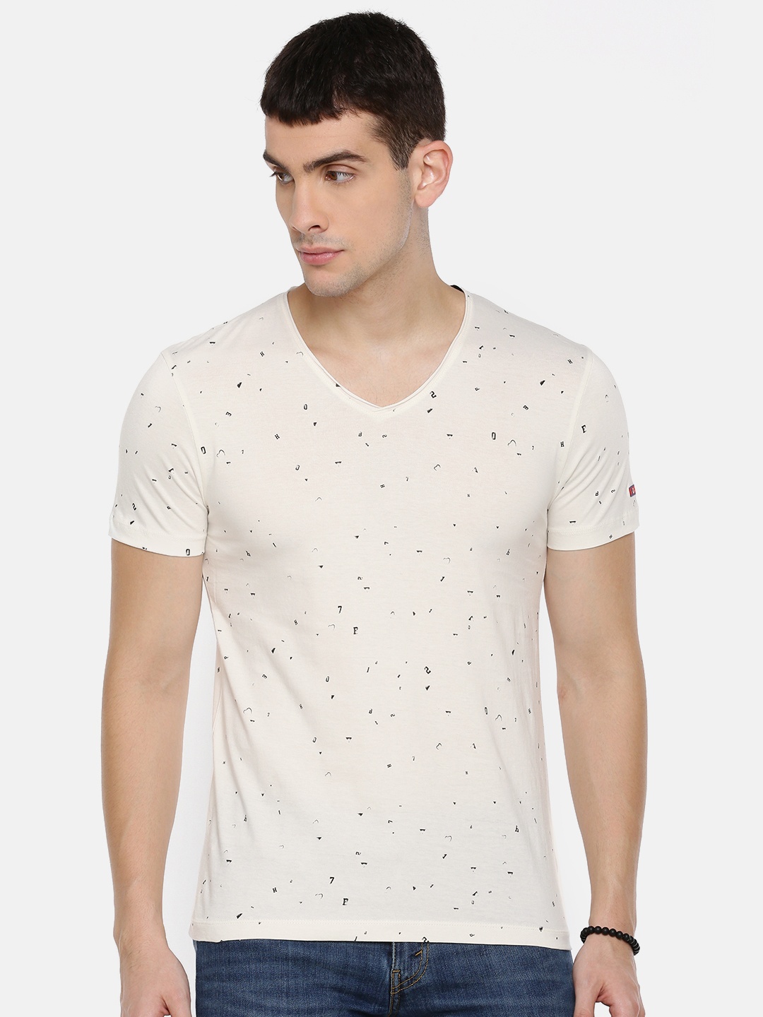 

Being Human Clothing Men Off-White Printed V-Neck T-shirt