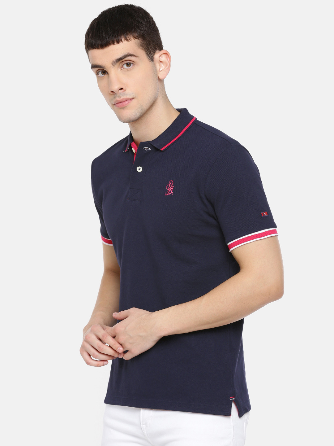 

Being Human Clothing Men Navy Blue Solid Polo Collar Pure Cotton T-shirt