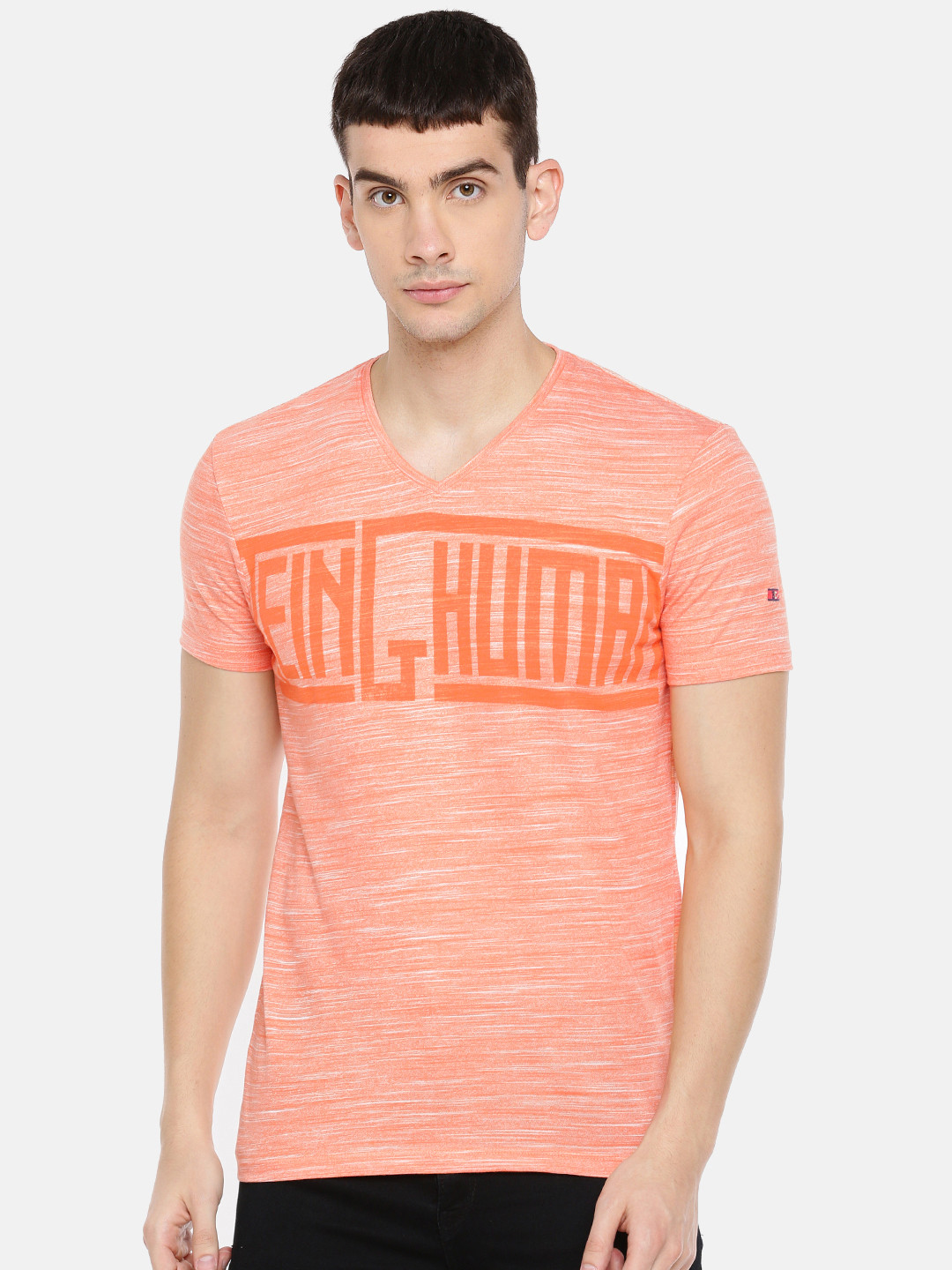 

Being Human Clothing Men Orange Printed V-Neck T-shirt