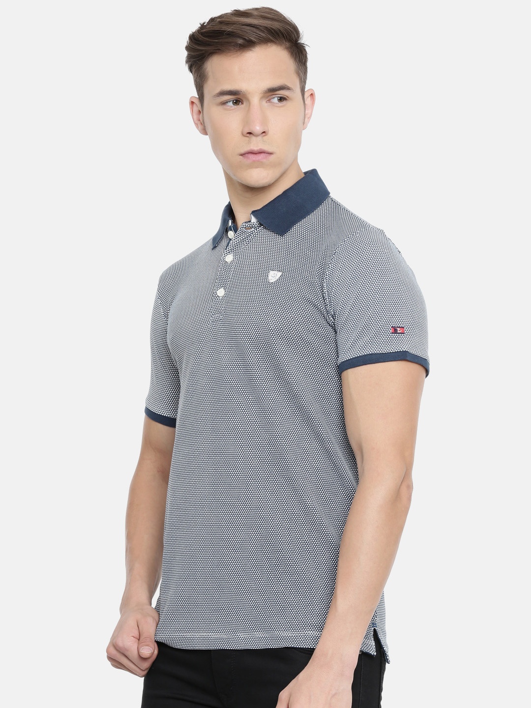 

Being Human Men White & Navy Blue Printed Polo Collar T-shirt