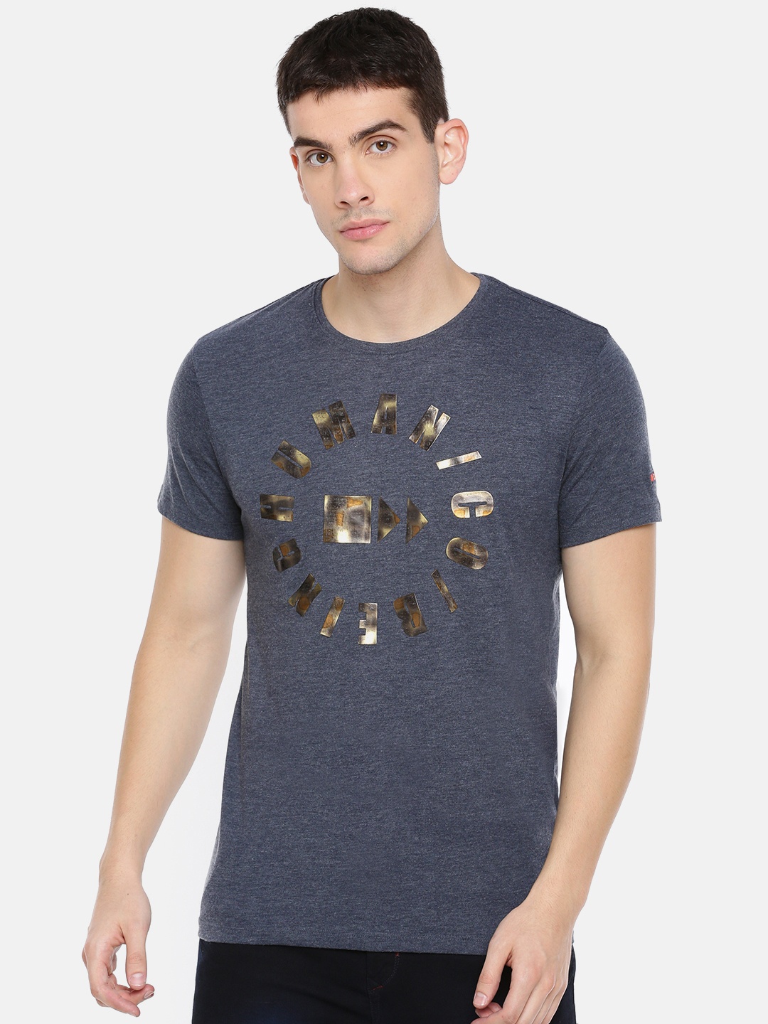 

Being Human Clothing Men Navy Blue Printed Round Neck T-shirt