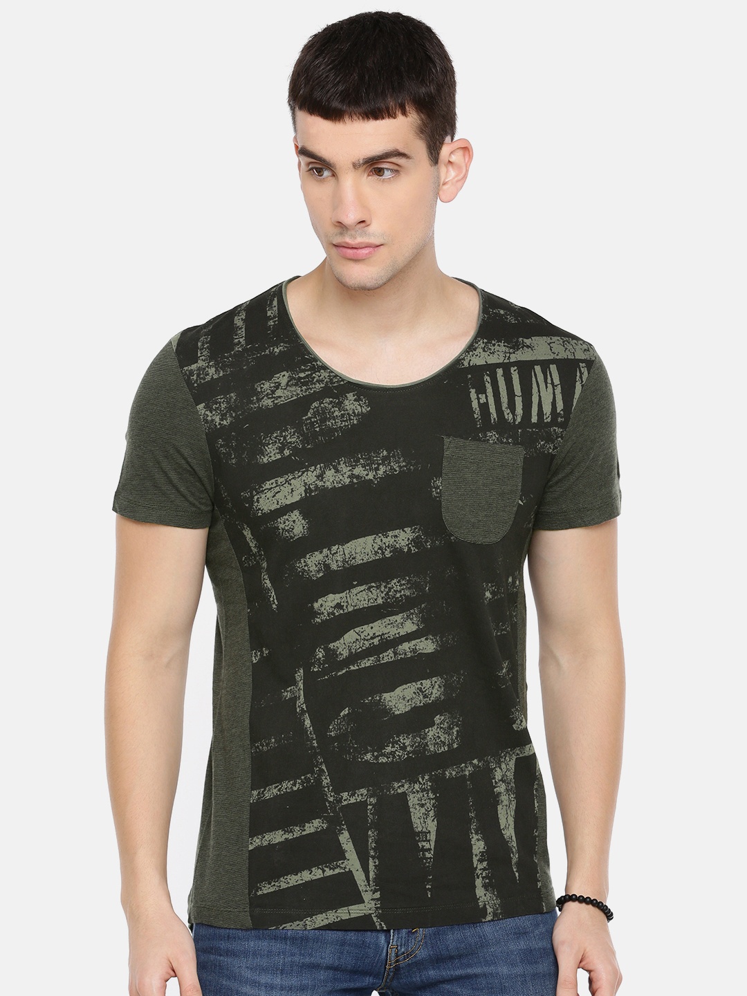 

Being Human Clothing Men Green Printed Round Neck T-shirt