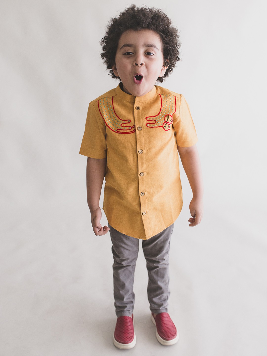 

Tiber Taber Boys Mustard Yellow Regular Fit Printed Casual Shirt