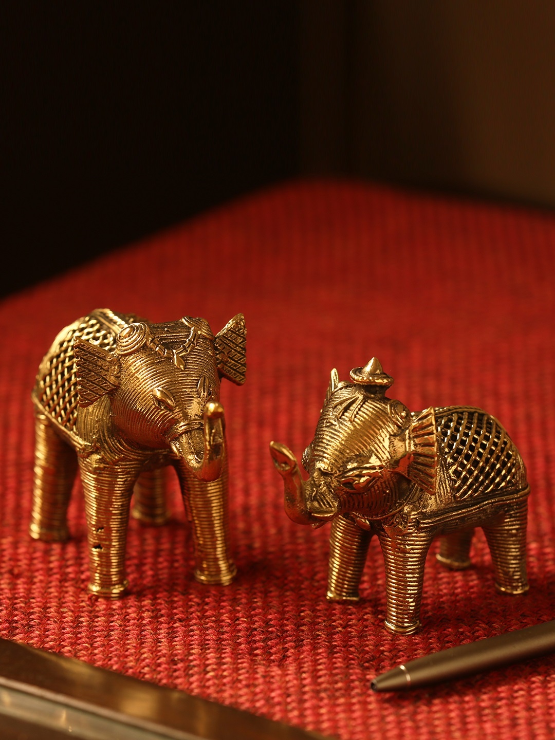 

ExclusiveLane Set of 2 Gold-Toned Elephants Dhokra Art Brass Showpieces