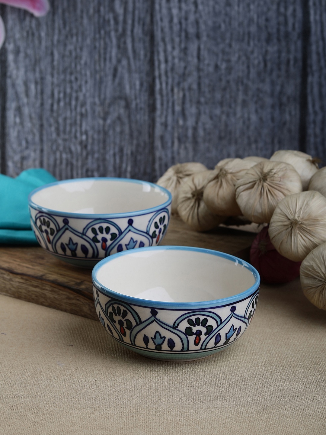 

VarEesha Set of 2 Blue & Off-White Printed Ceramic Bowls