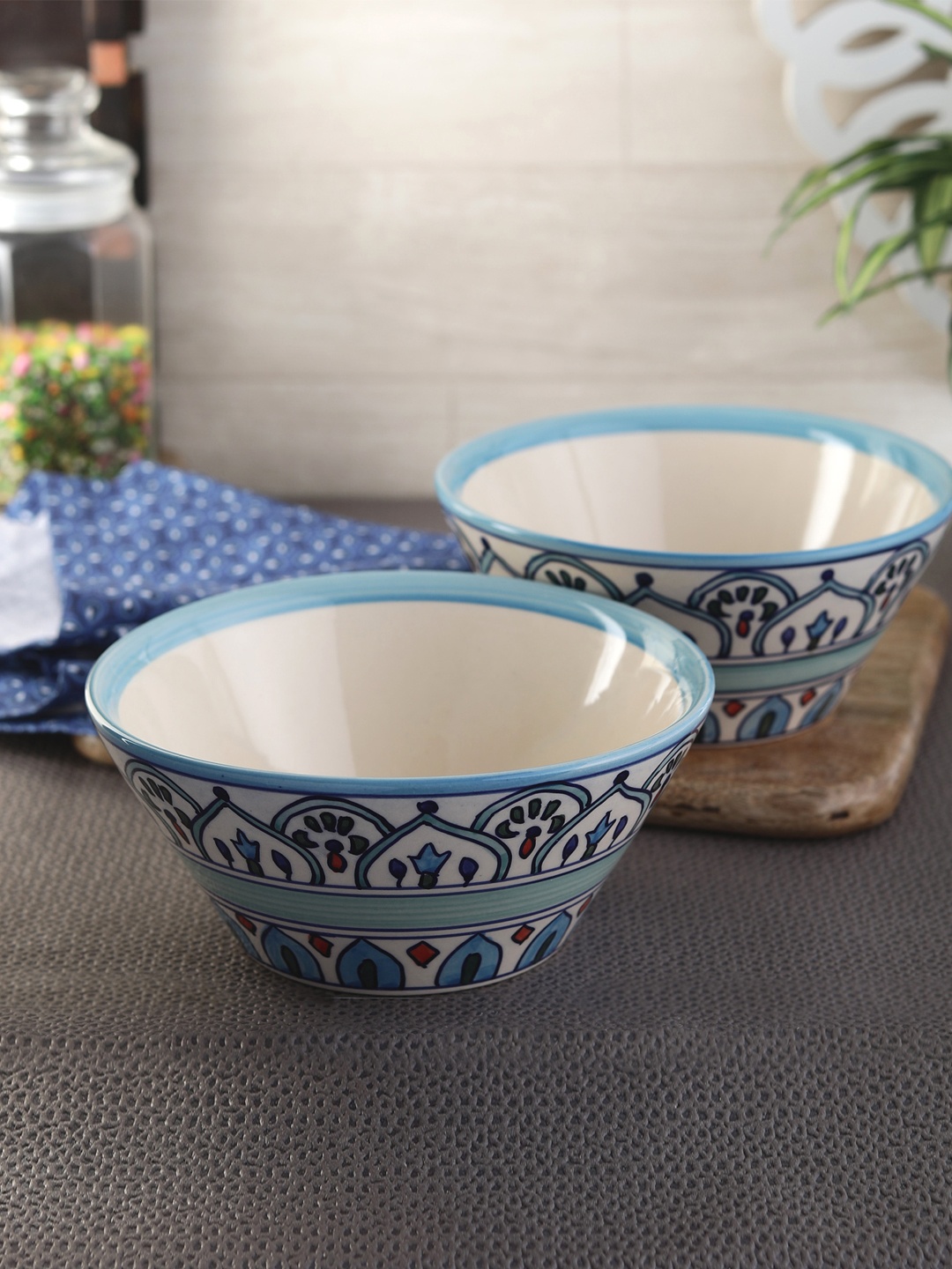 

VarEesha Set of 2 Navy Blue & Off-White Printed Ceramic Bowls