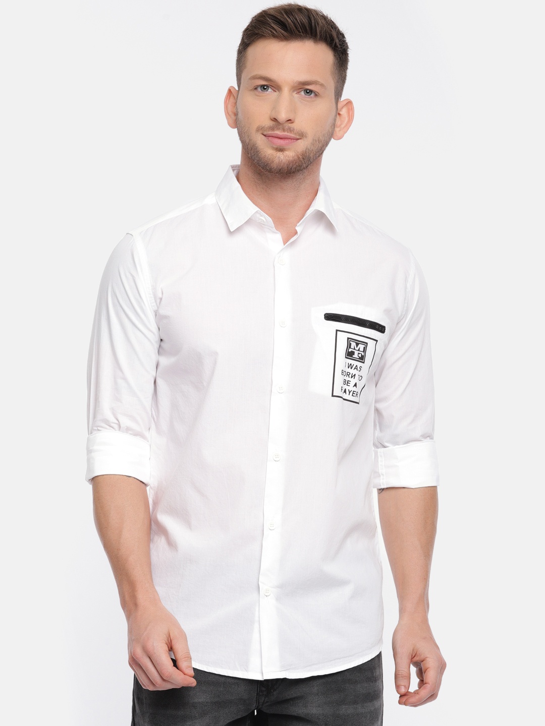 

Mufti Men White Sport Slim Fit Solid Casual Shirt