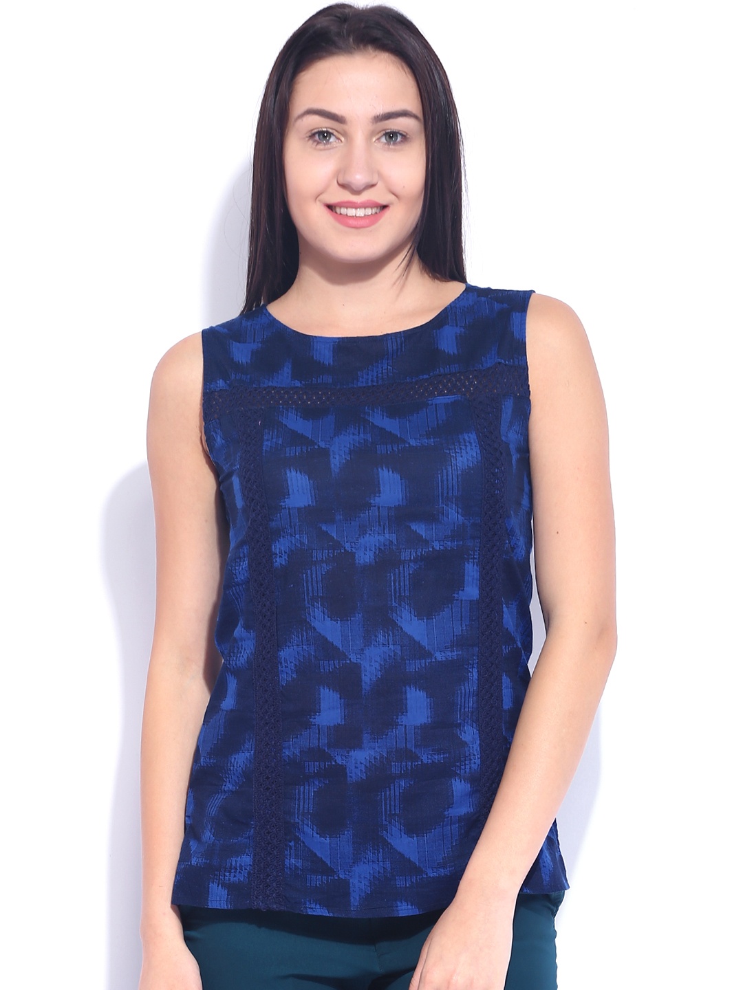 

Tokyo Talkies Blue Printed Pure Cotton Top