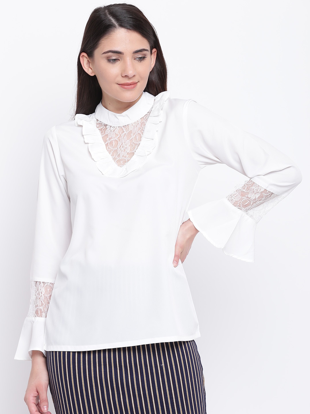 

Karmic Vision Women White Solid A-Line Top