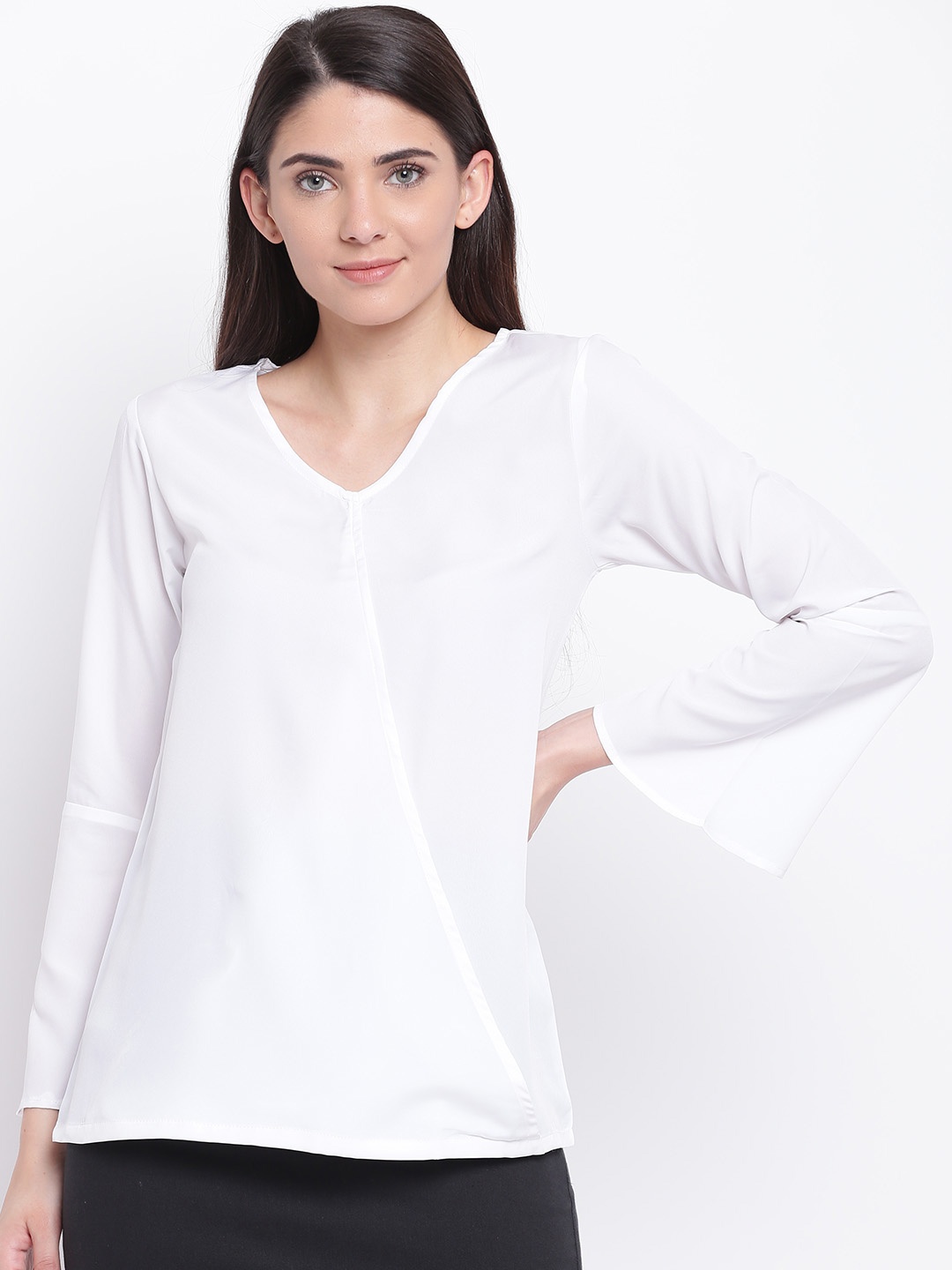 

Karmic Vision Women White Solid Wrap Top