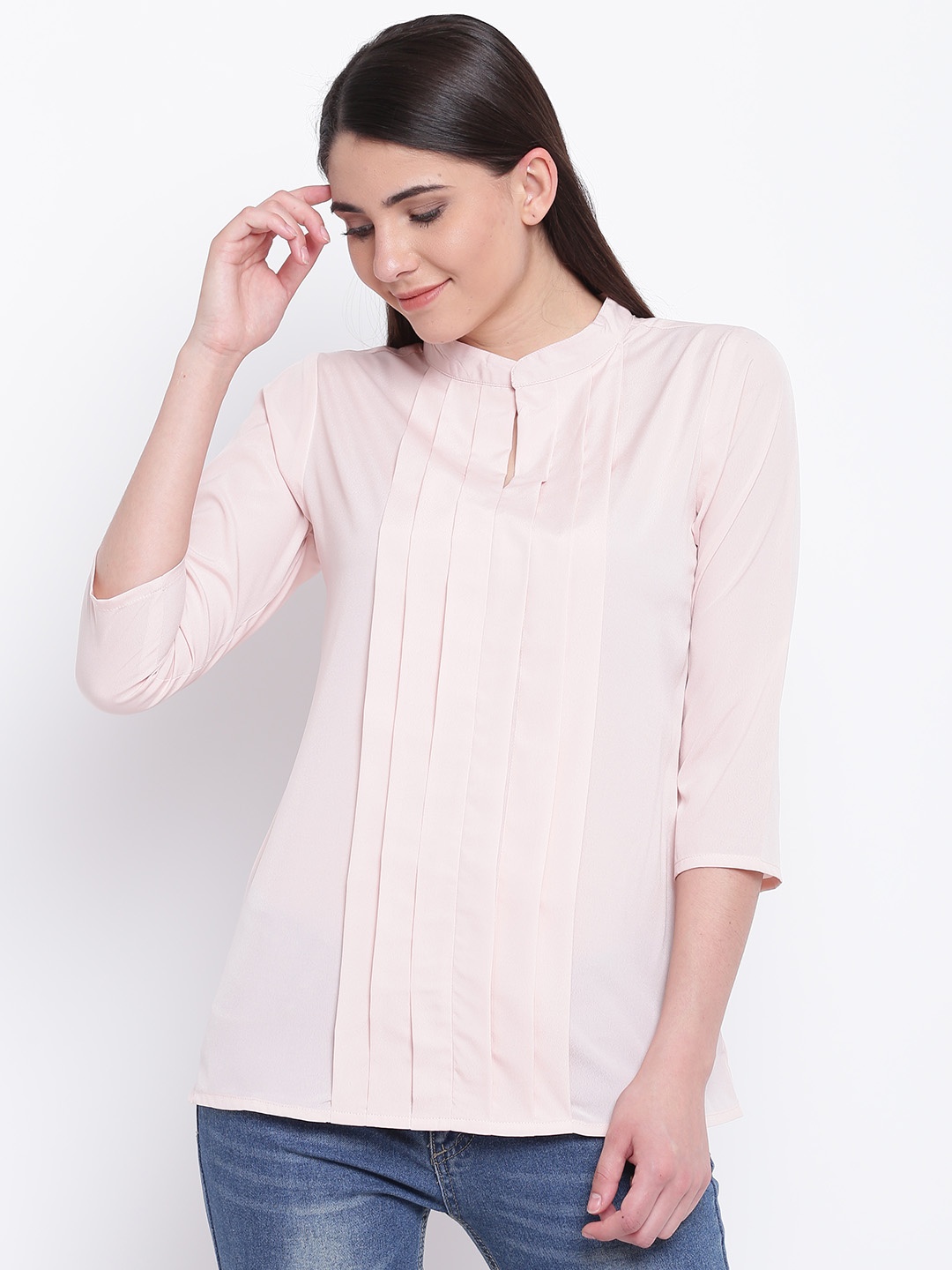 

Karmic Vision Women Peach-Coloured Solid Regular Top