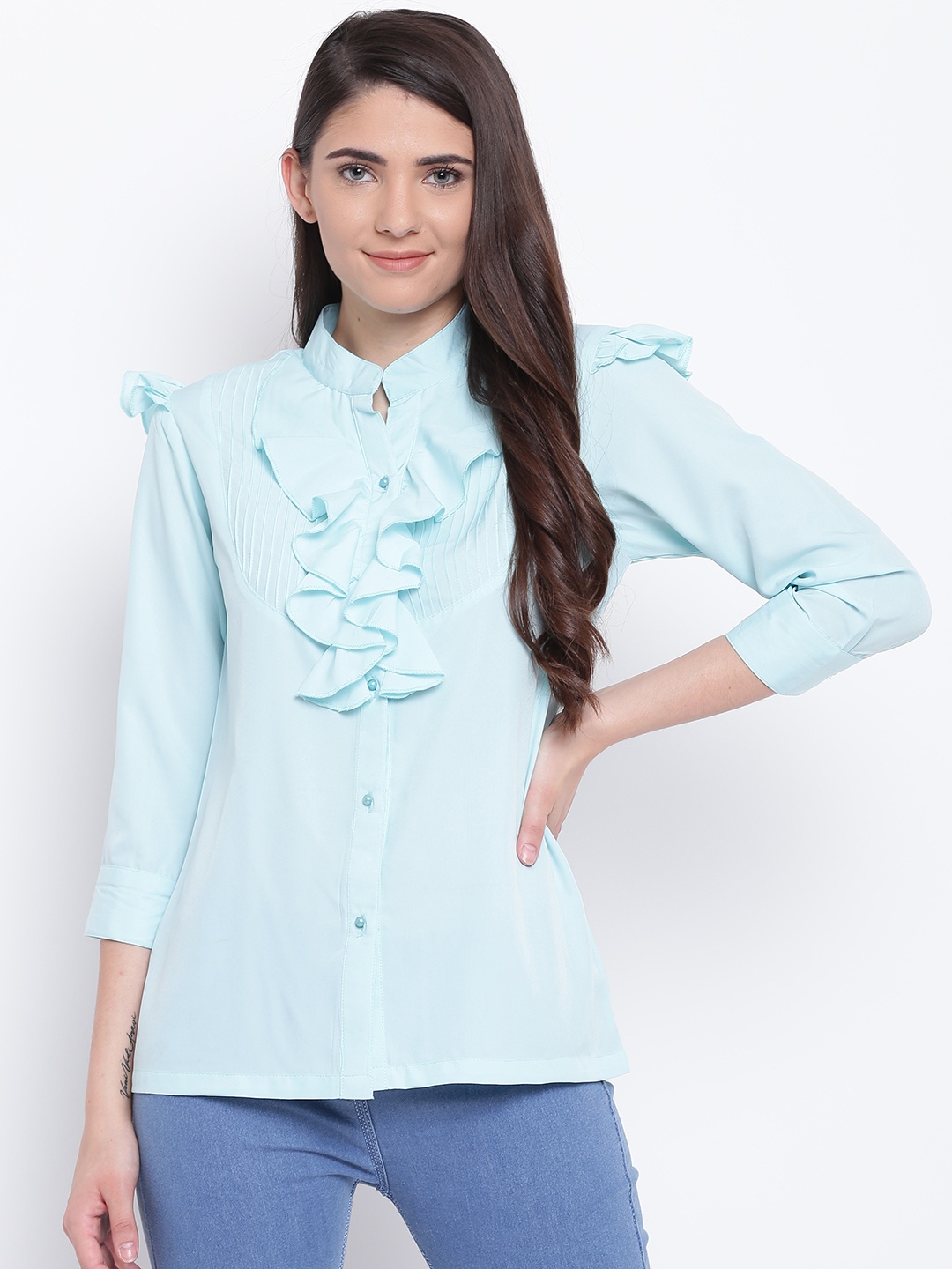

Karmic Vision Women Blue Solid Regular-Fit Casual Shirt