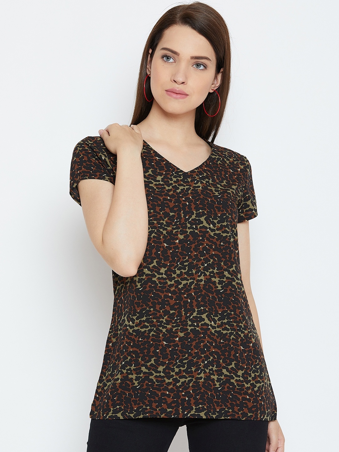 

Karmic Vision Women Brown & Green Animal Print Top