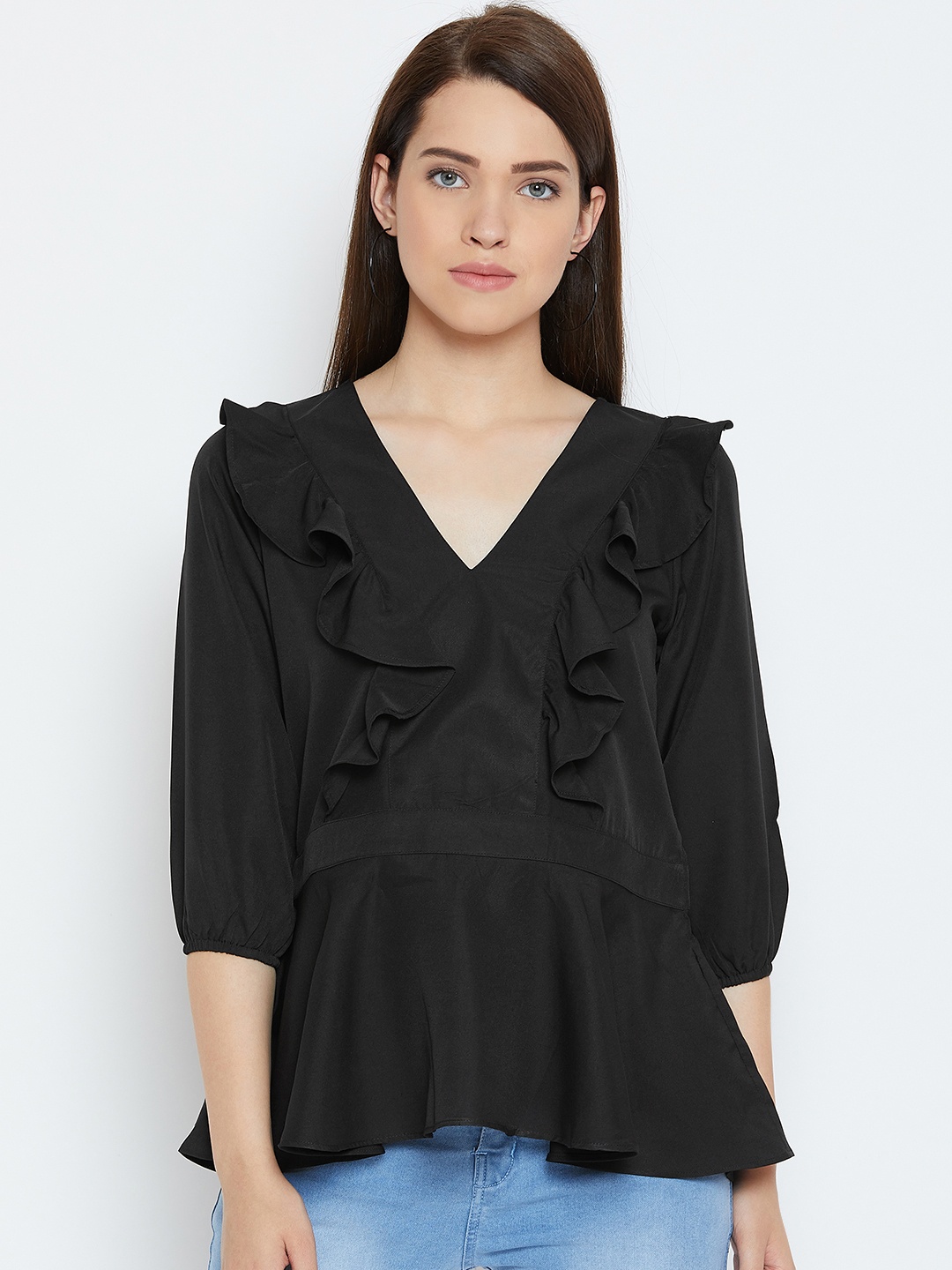 

Karmic Vision Women Black Solid A-Line Top