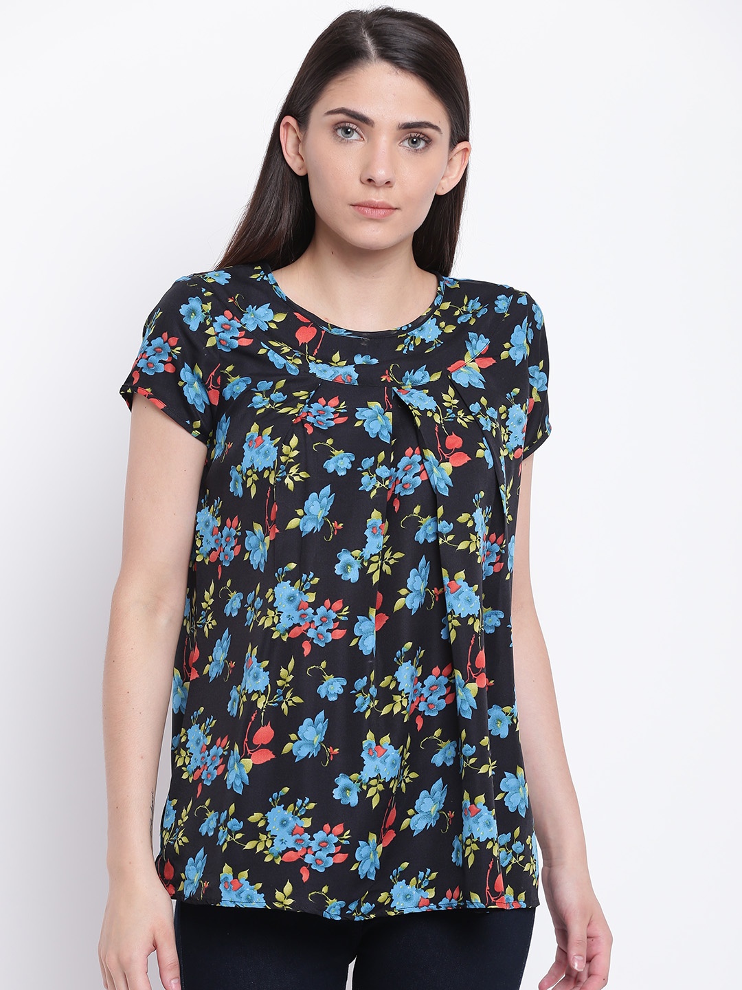 

Karmic Vision Women Black & Blue Printed A-Line Top