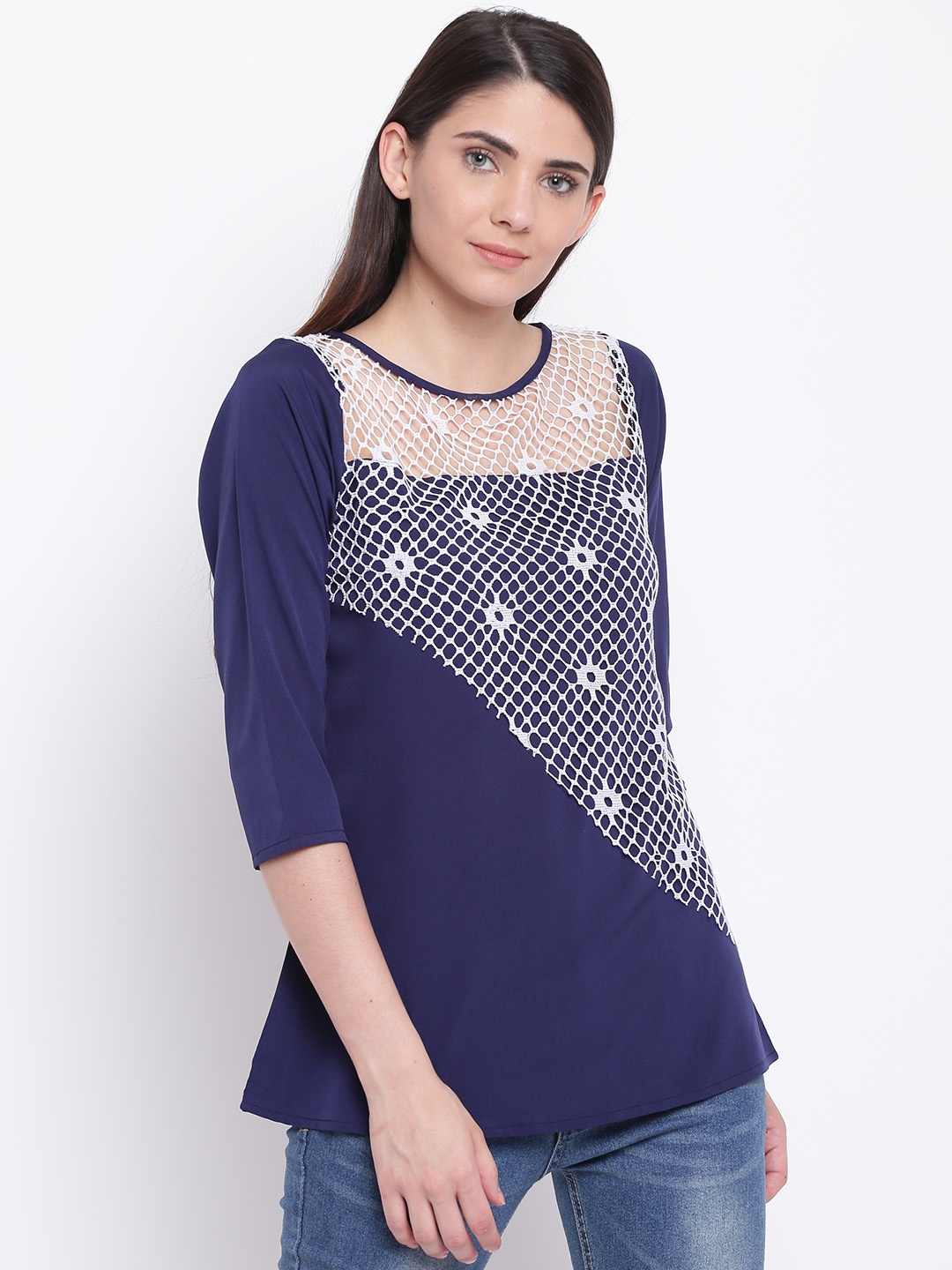 

Karmic Vision Women Blue & White Lace Top