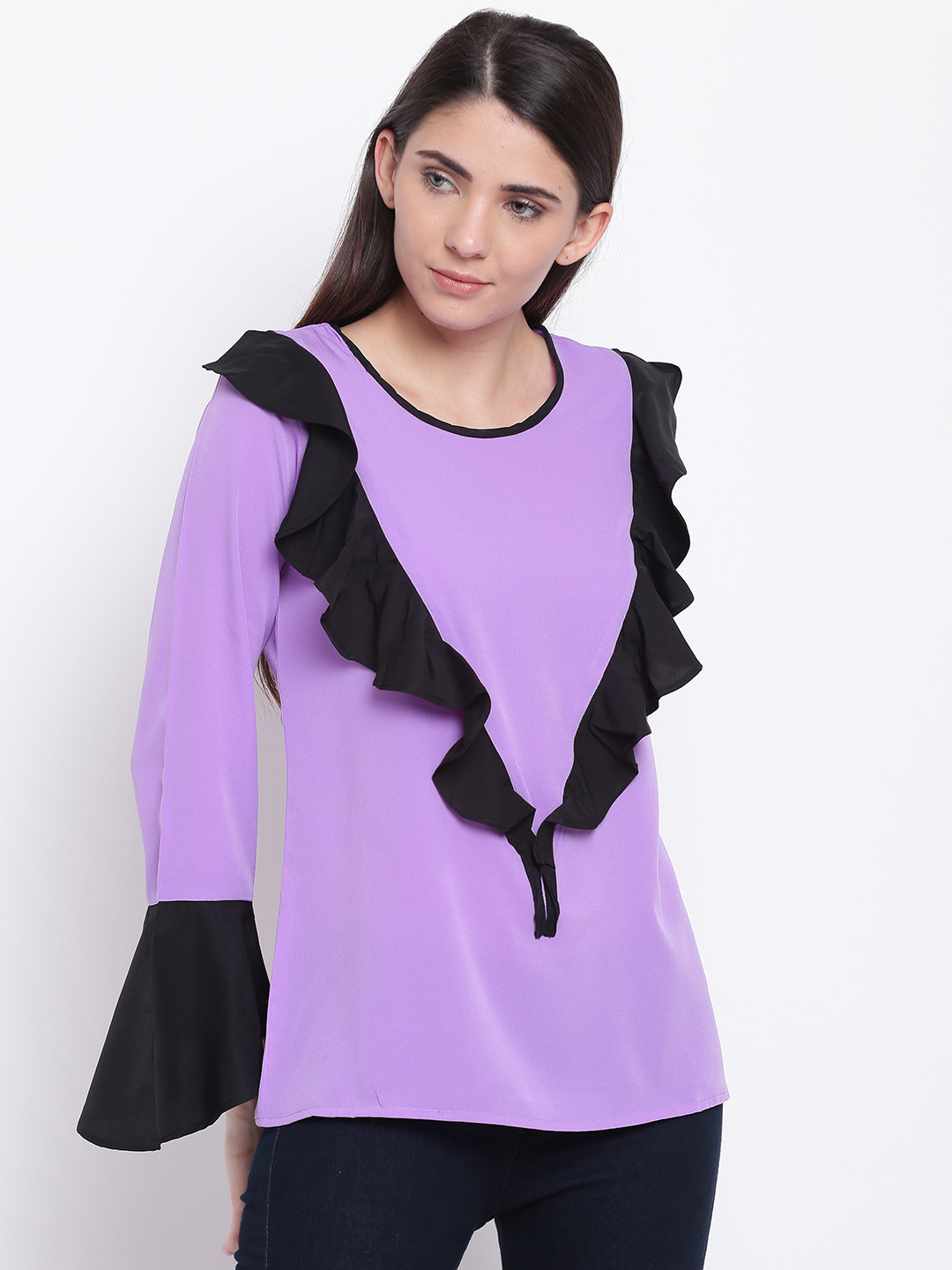 

Karmic Vision Women Purple & Black Solid Regular Top
