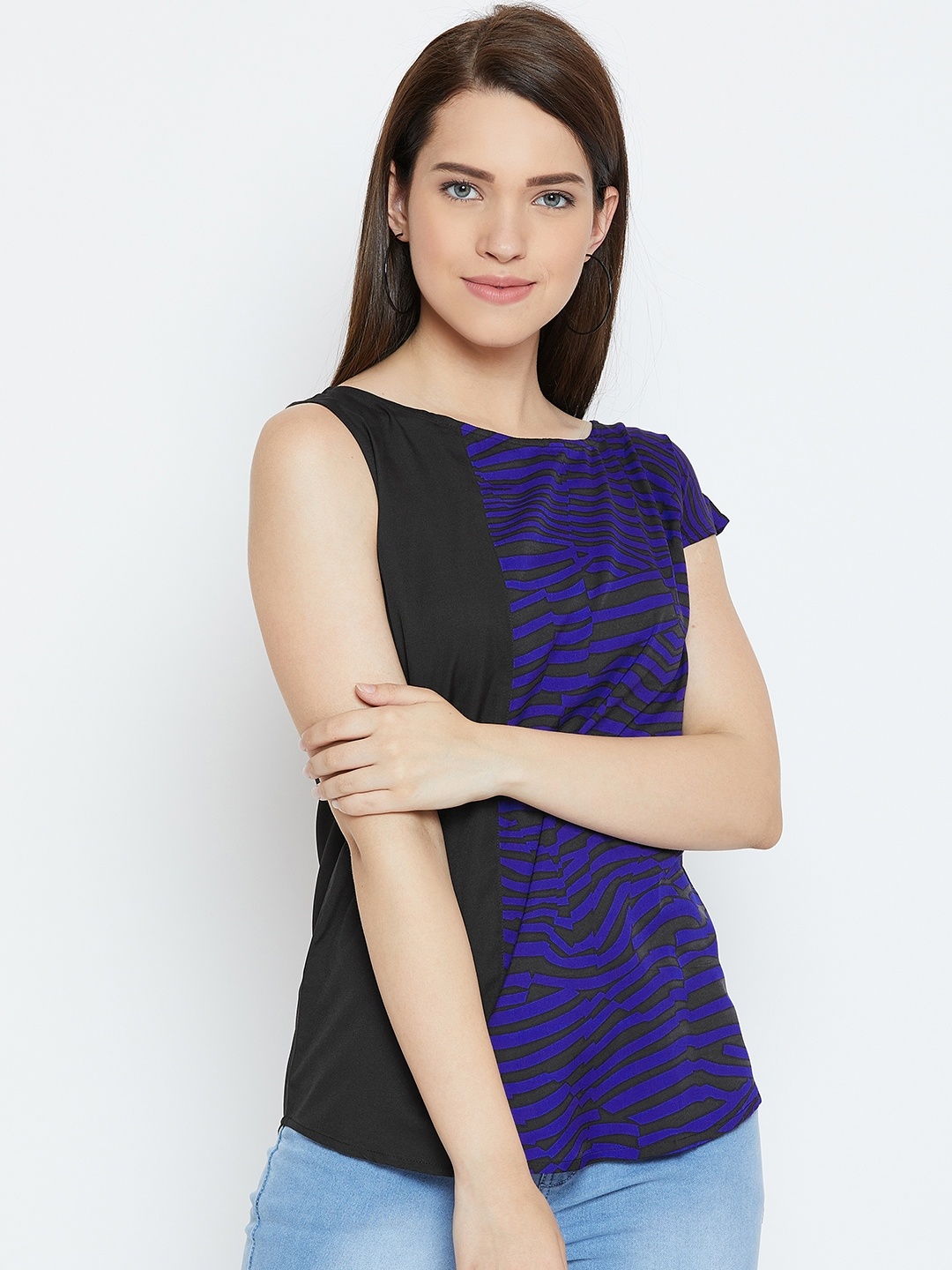 

Karmic Vision Women Blue & Black Animal Print Top