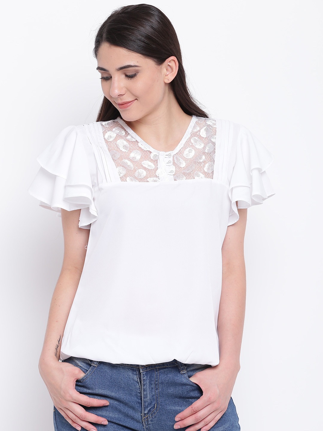 

Karmic Vision Women White Solid Blouson Top
