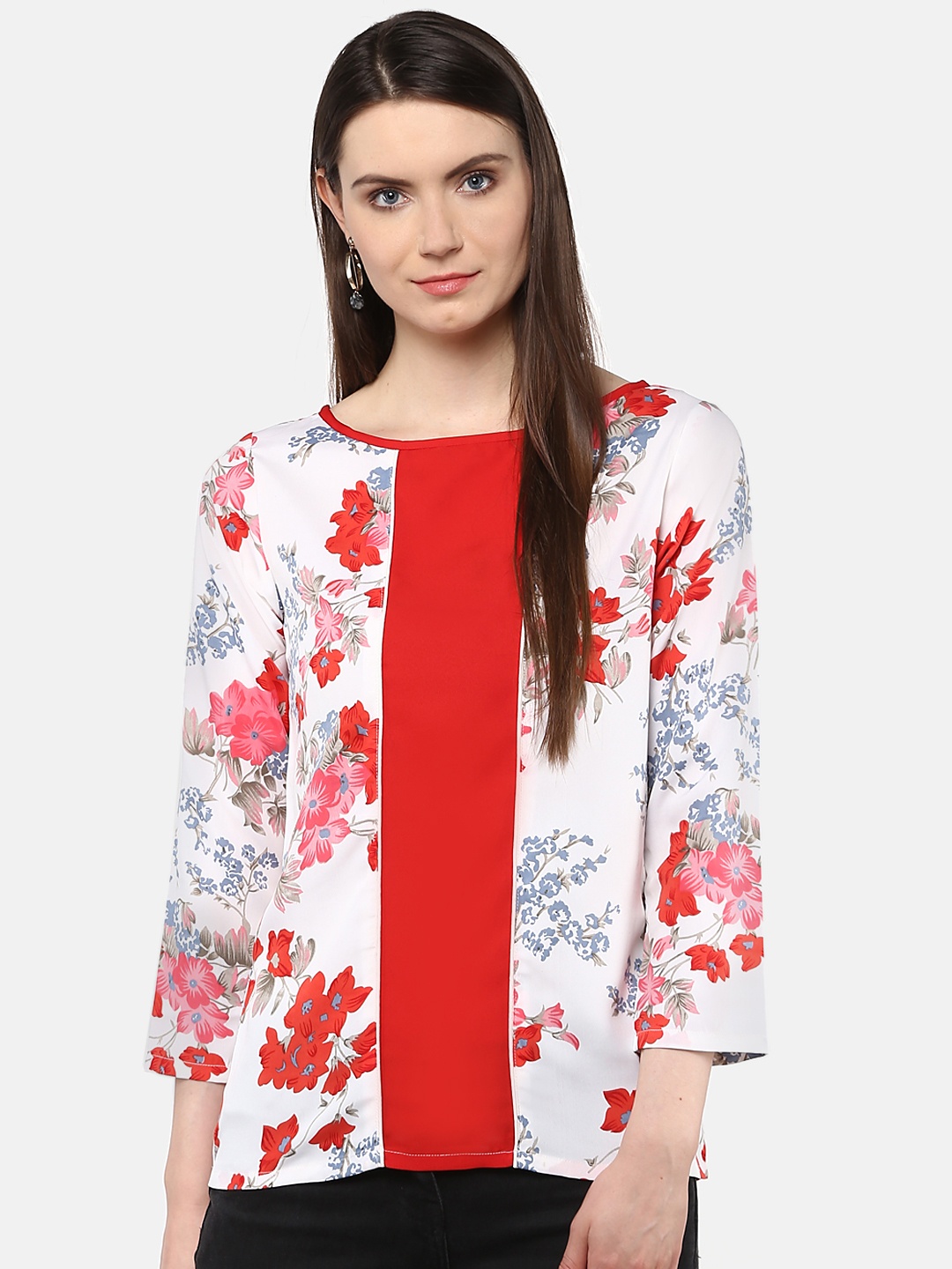 

Karmic Vision Women White & Red Printed Top