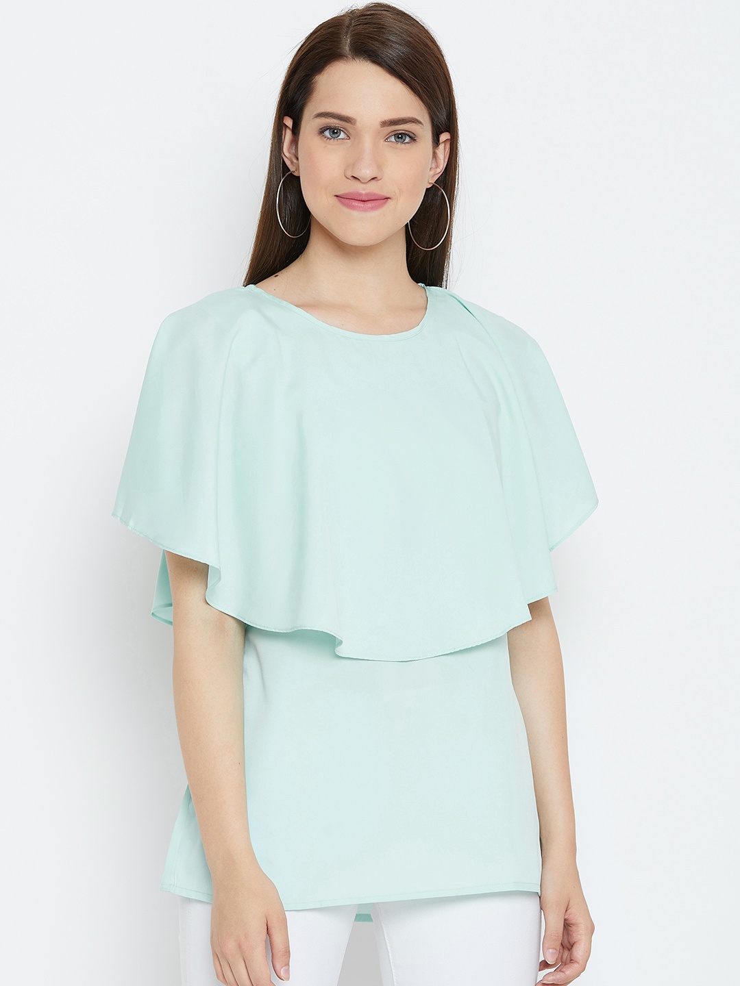 

Karmic Vision Women Sea Green Solid Cape Top