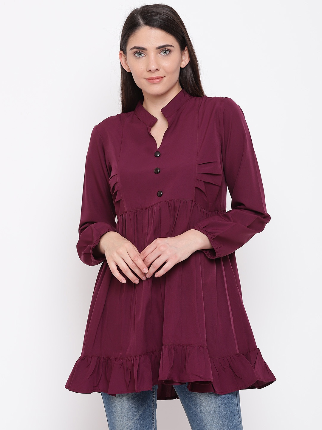 

Karmic Vision Women Burgundy Solid Empire Top