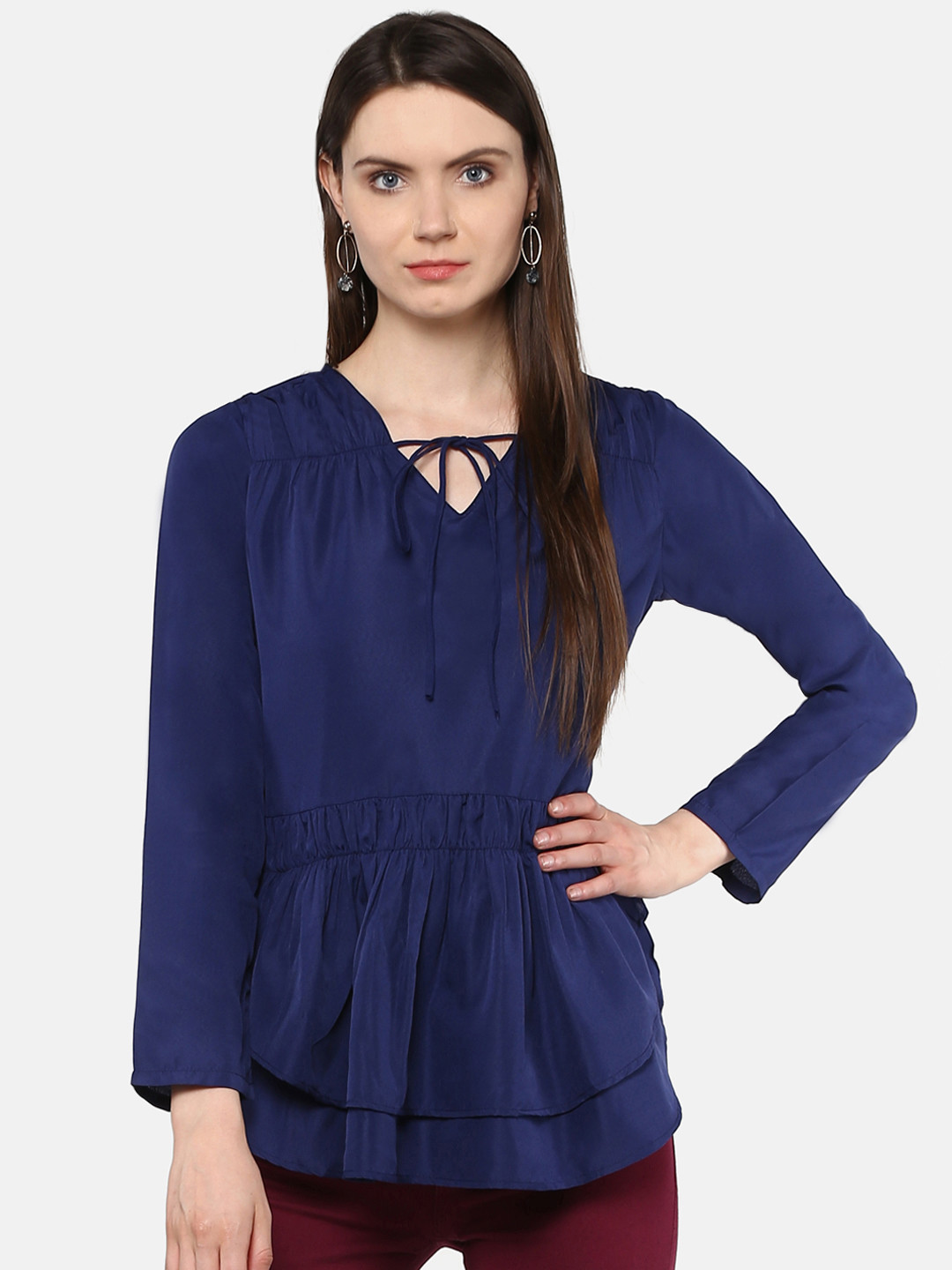 

Karmic Vision Women Navy Blue Solid A-Line Top