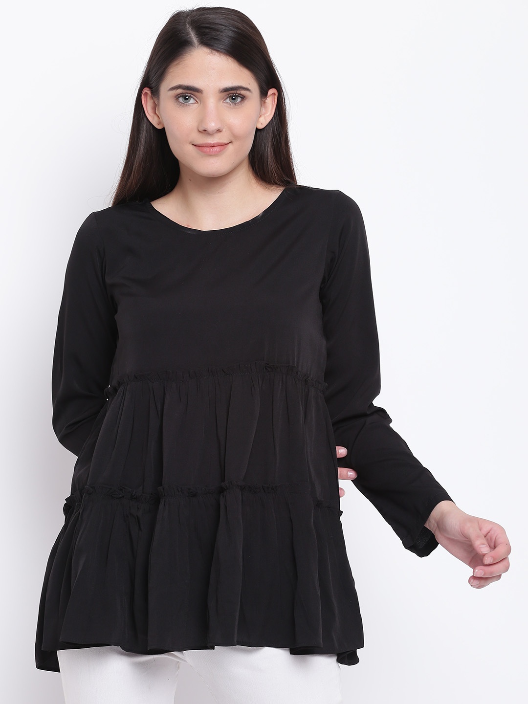 

Karmic Vision Women Black Solid Tiered Top