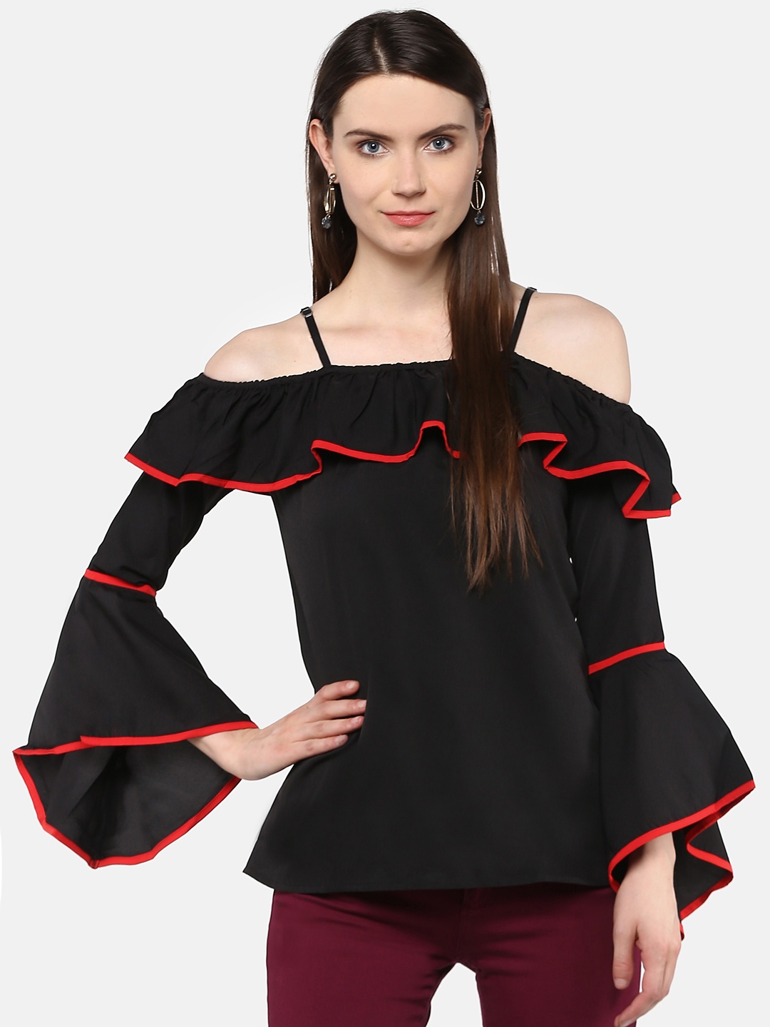 

Karmic Vision Woman Black Solid Bardot Top