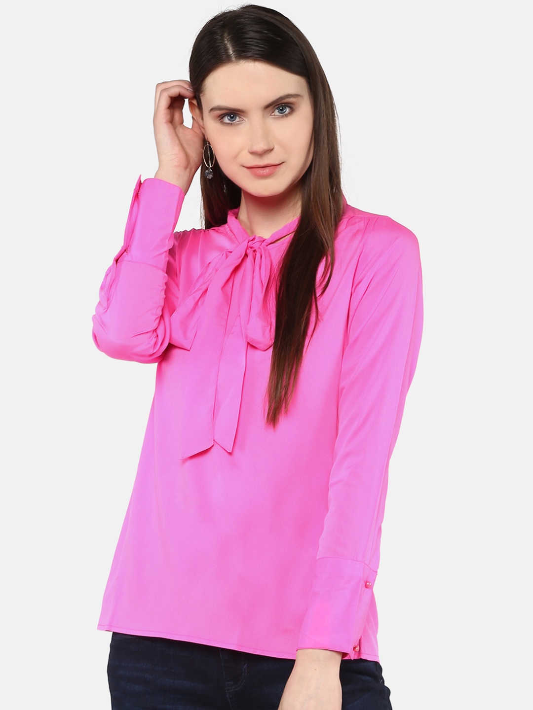 

Karmic Vision Women Fuchsia Pink Solid A-Line Top