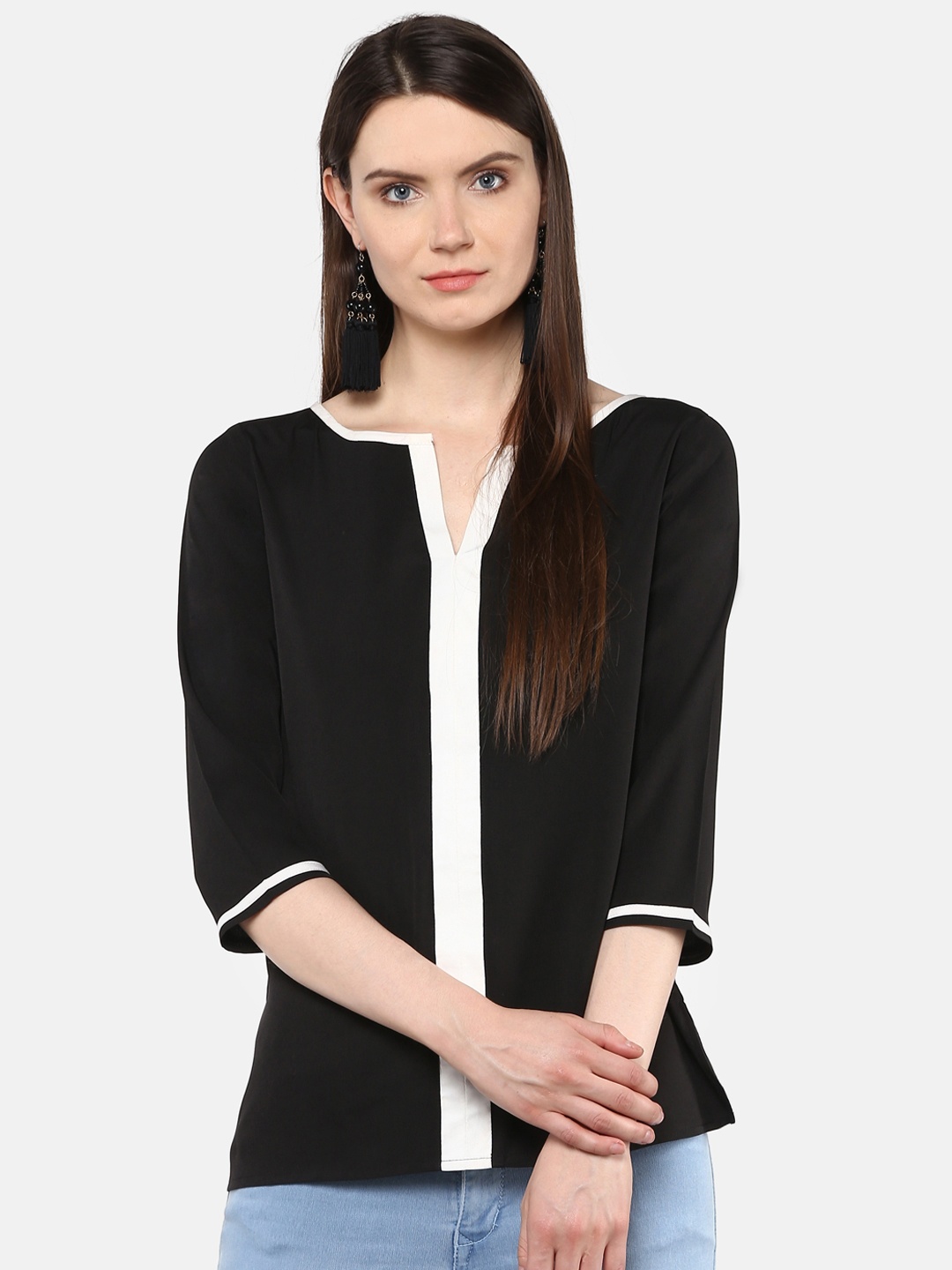 

Karmic Vision Woman Black Solid A-Line Top
