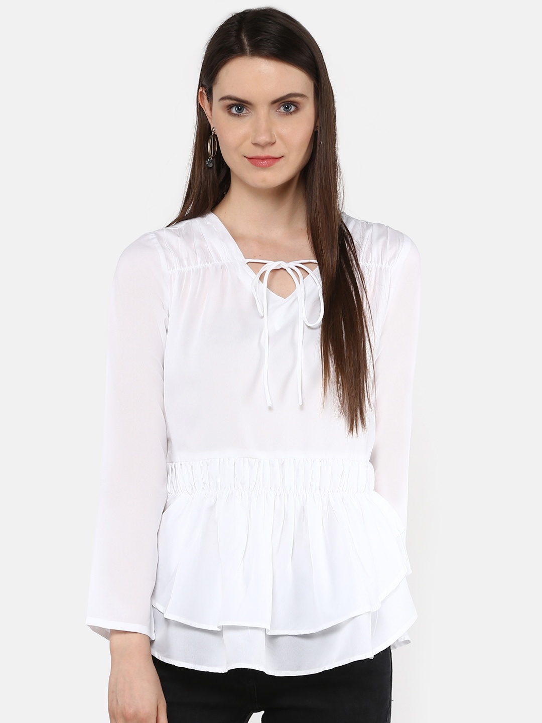 

Karmic Vision Woman White Solid A-Line Top