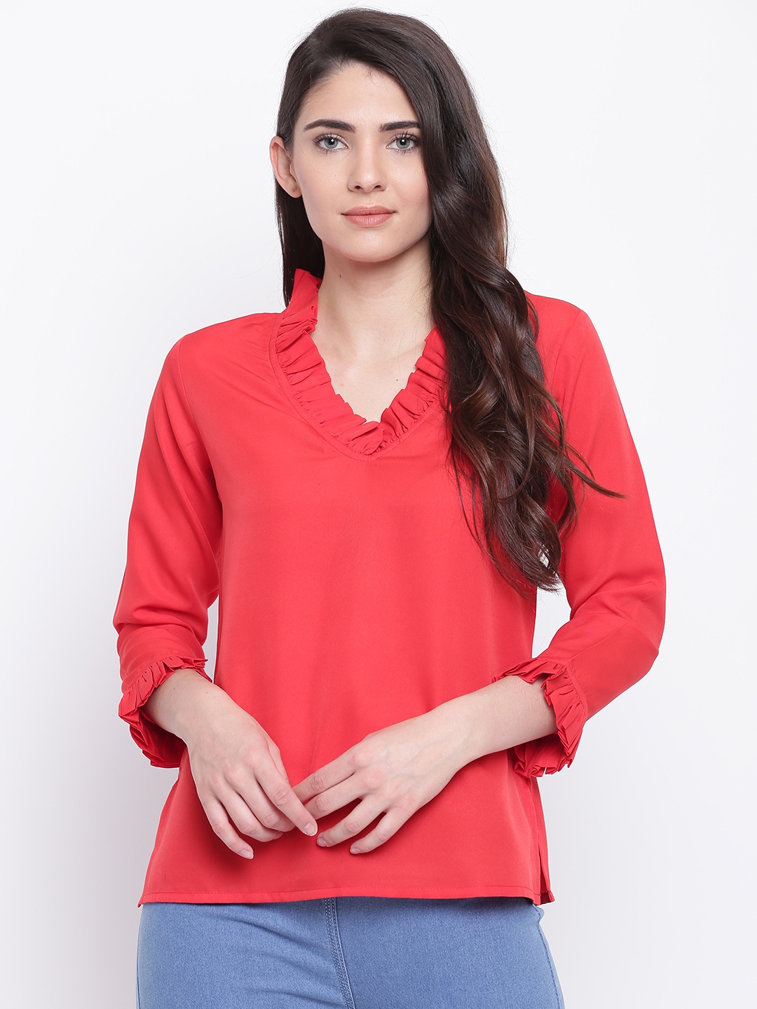 

Karmic Vision Women Red Solid Regular Top