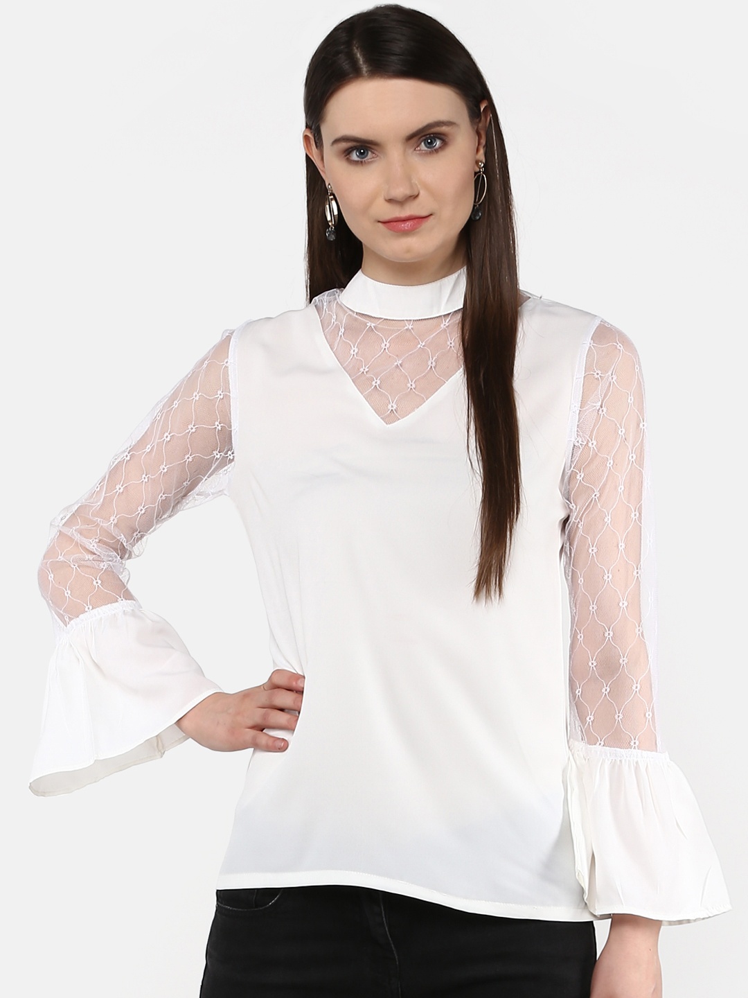 

Karmic Vision Woman Off-White Solid Lace Inserts Top