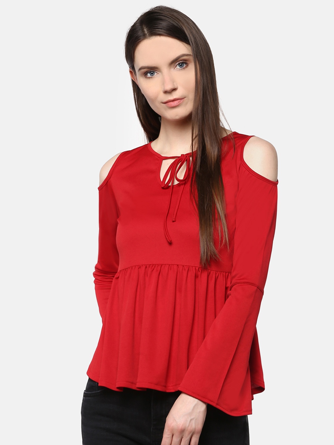 

Karmic Vision Woman Red Solid A-Line Top