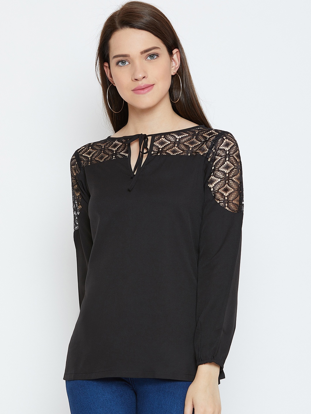 

Karmic Vision Black Solid Lace Inserts Top