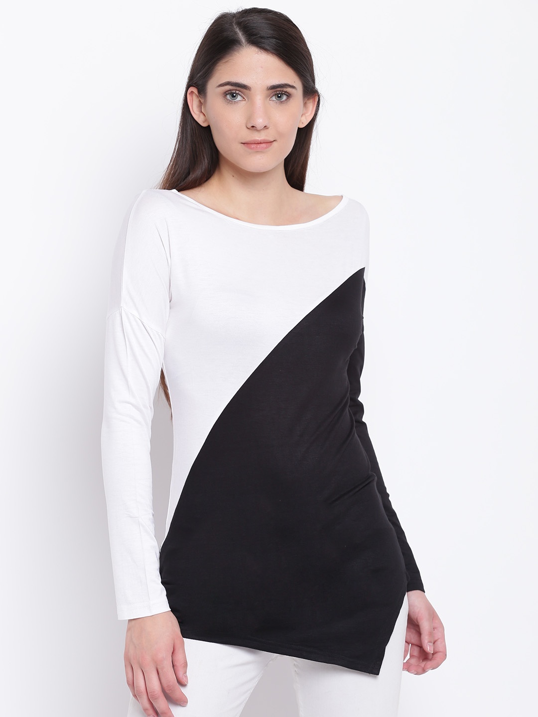 

Karmic Vision Women White & Black Colourblocked Top