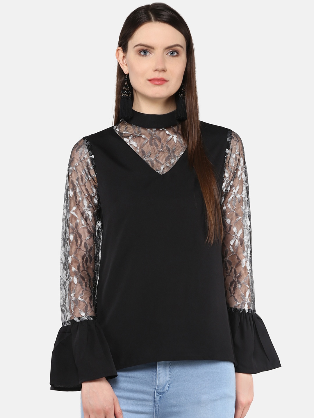 

Karmic Vision Woman Black & Grey Lace Detail Top