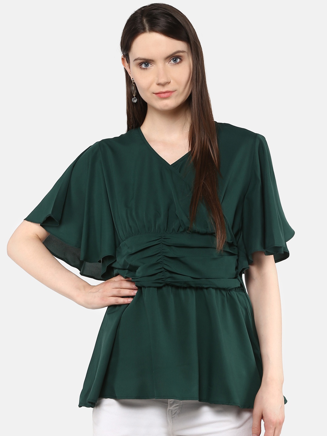 

Karmic Vision Women Olive Green Solid Wrap Top