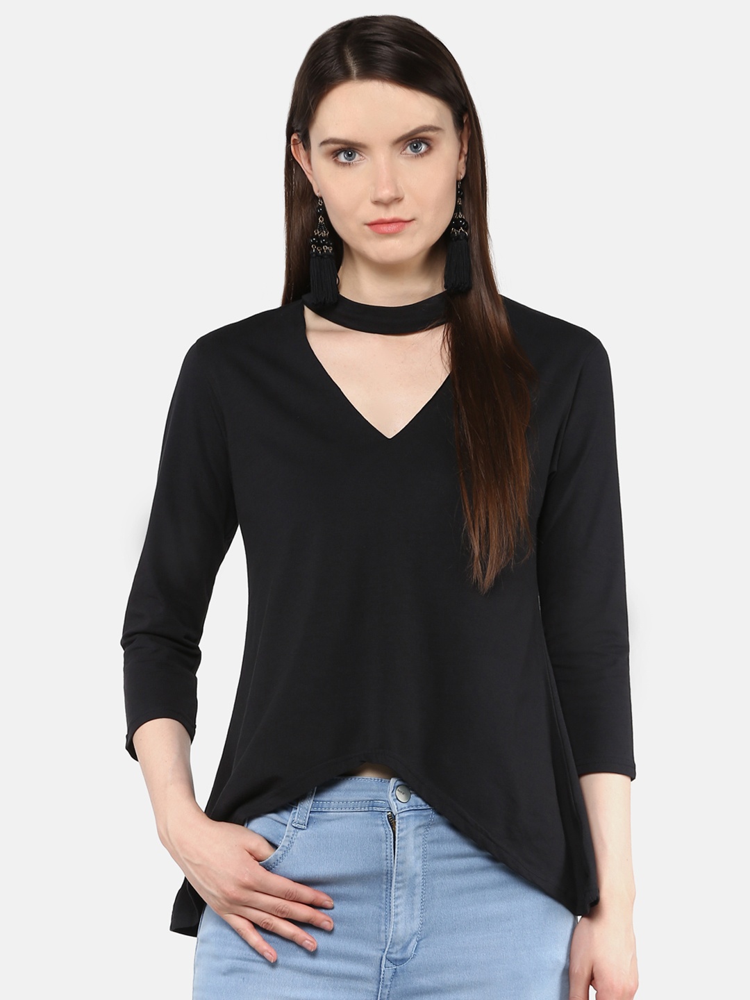 

Karmic Vision Woman Black Solid A-Line Top