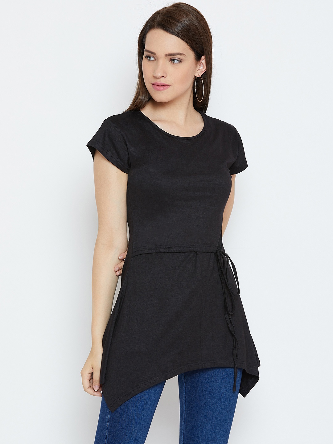 

Karmic Vision Women Black Solid Cinched Waist Top