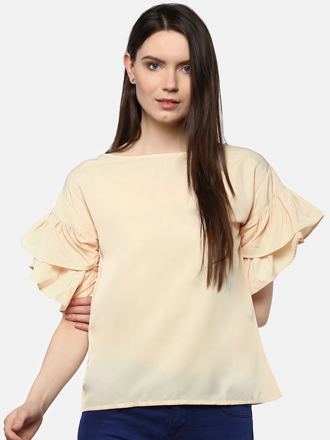

Karmic Vision Women Cream-Coloured Solid Top